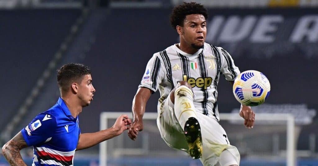American Soccer Players In Europe: Weston McKennie controlling a soccer ball while under pressure in Serie A