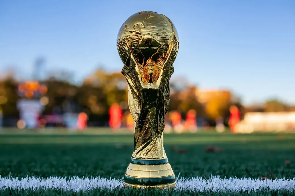 close up image of the replica world cup trophy