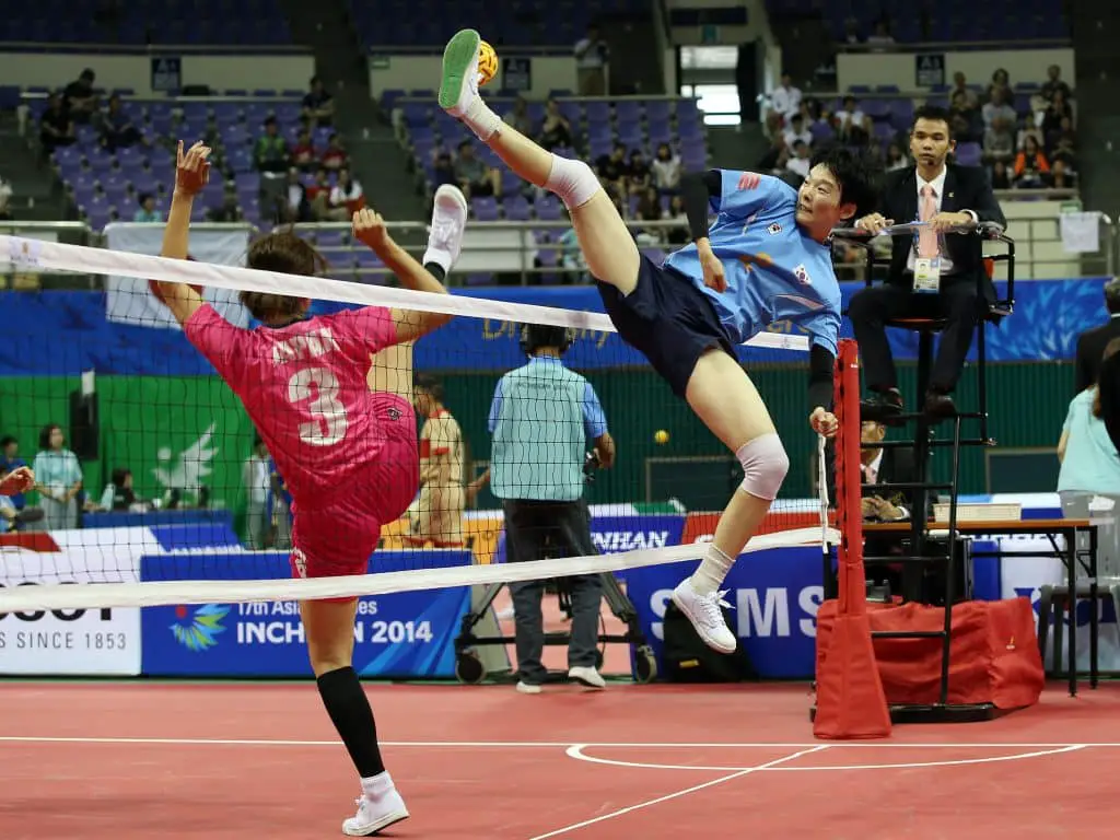 South Korea player plating Sepak Takraw in Asian Games