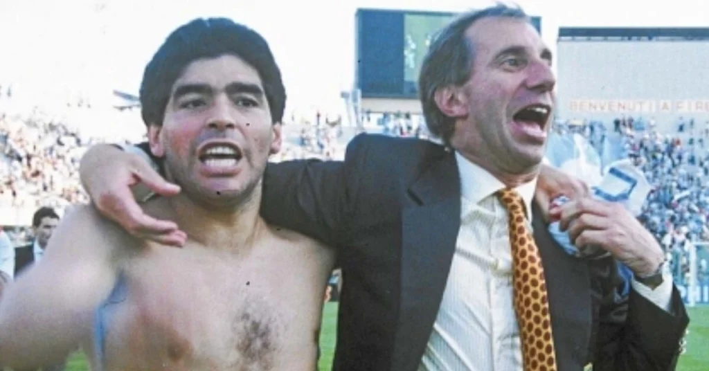 Carlos Bilardo with Diego Maradona celebrating their World Cup win