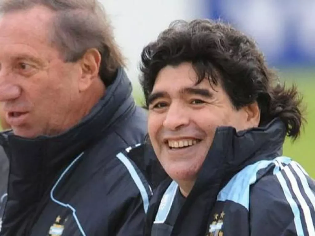 Carlos Bilardo with Diego Maradona coaching Argentina
