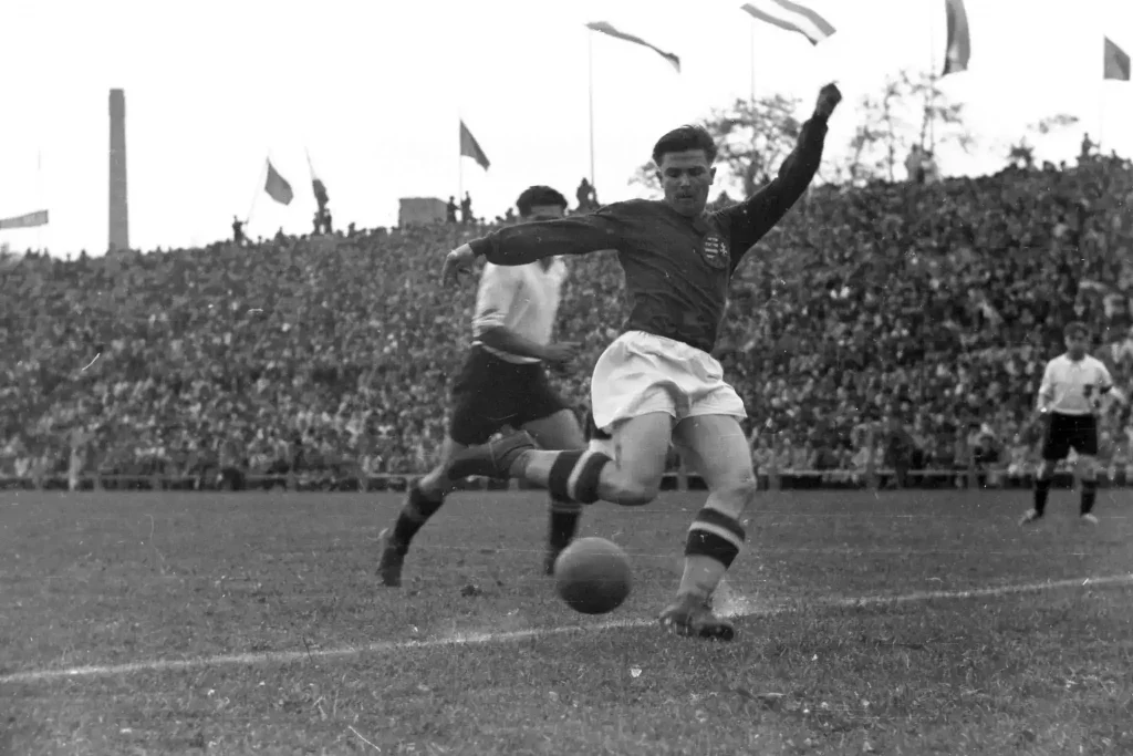 Ferenc Puskás scoring a goal