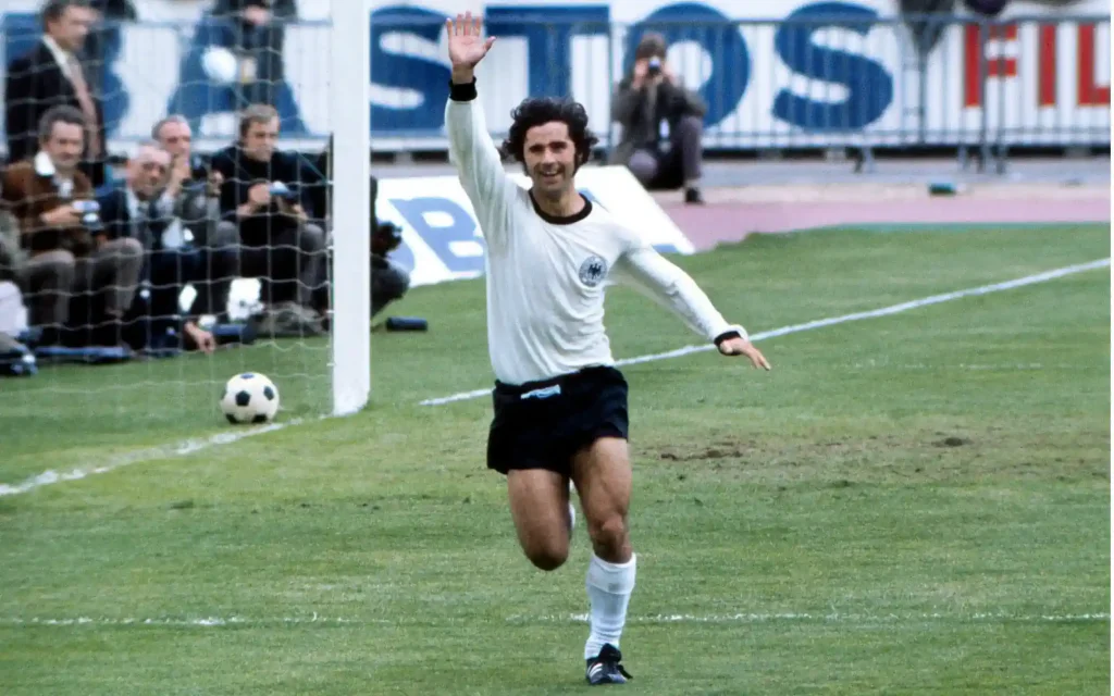 Gerd Muller celebrating scoring a world cup goal