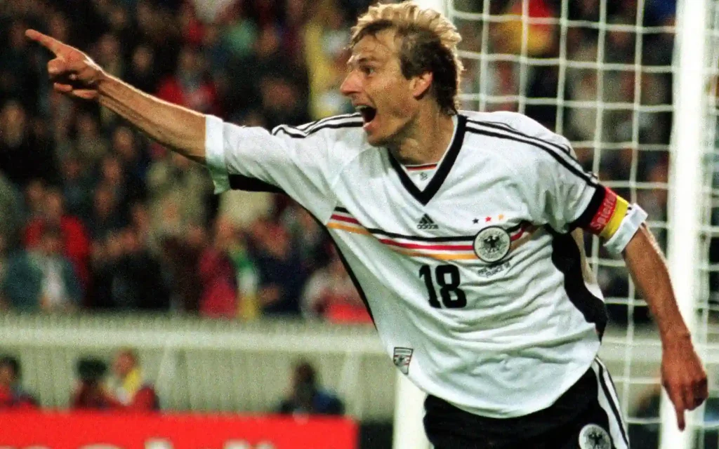 Jurgen Klinsmann celebrating a goal