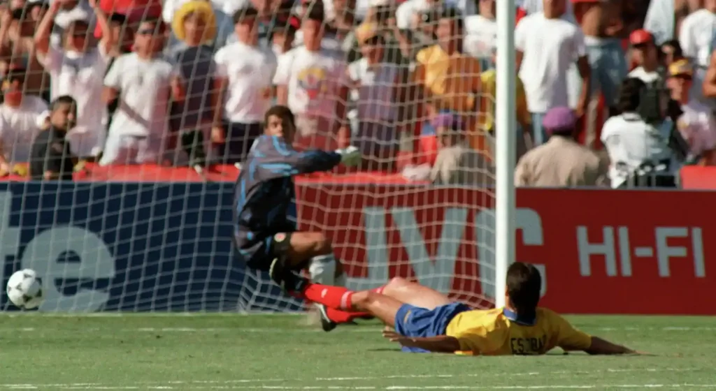 andres escobar scoring an own goal at 1994 world cup