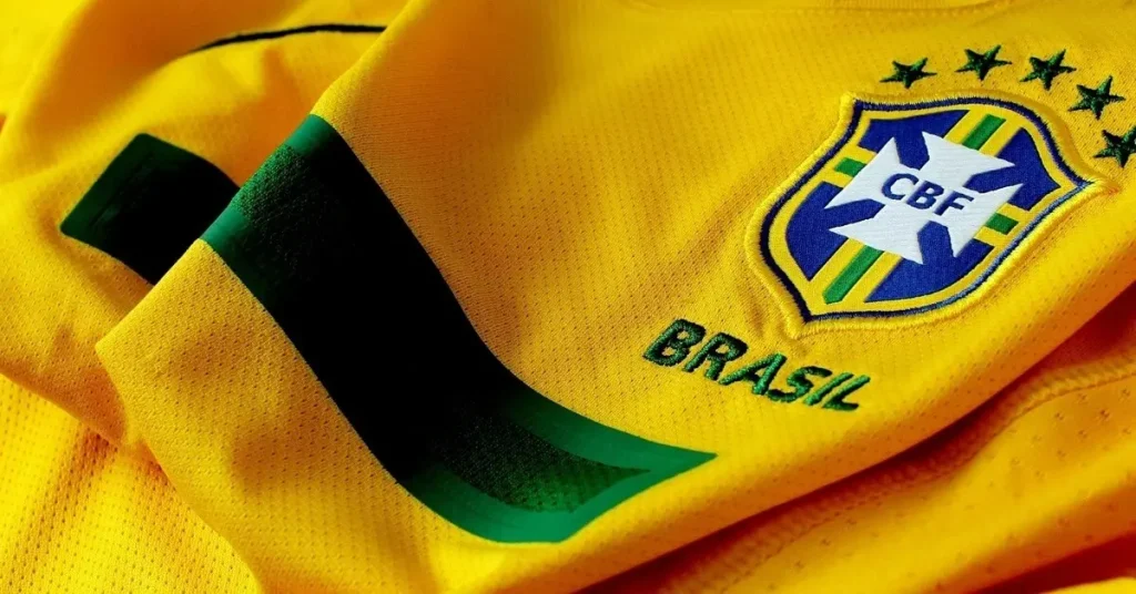 close up of brazil soccer jersey