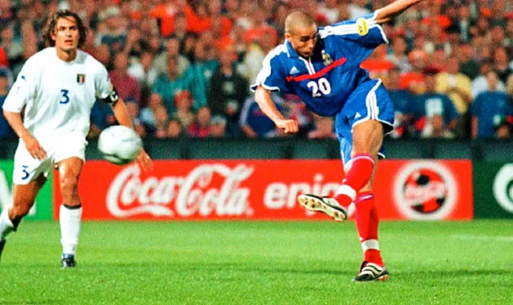 david trezequet scoring a volley in euro 2000 final