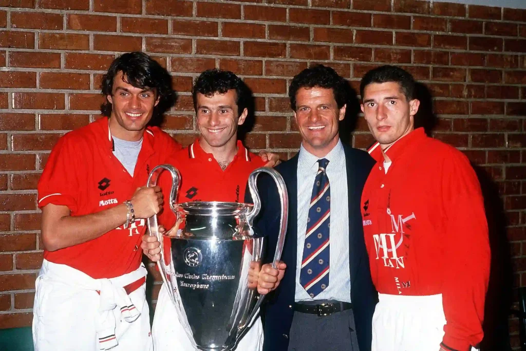 fabio capello with the european cup that ac milan won