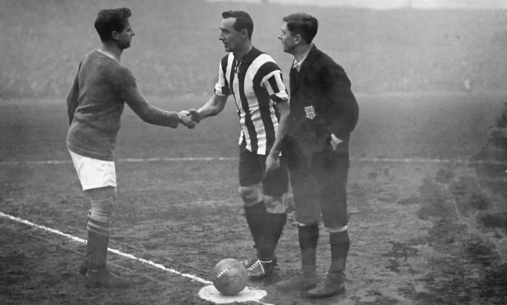 football match about to start during world war 1