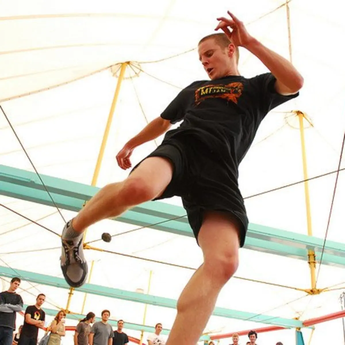 a player doing hacky sack tricks