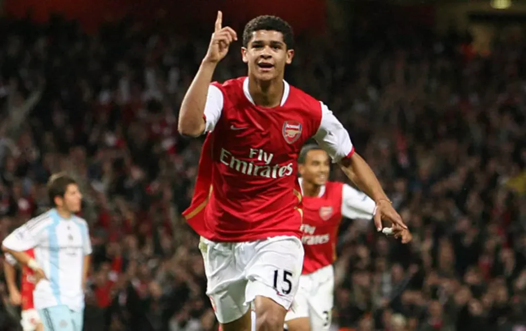 Brazilian soccer player Denilson playing for Arsenal