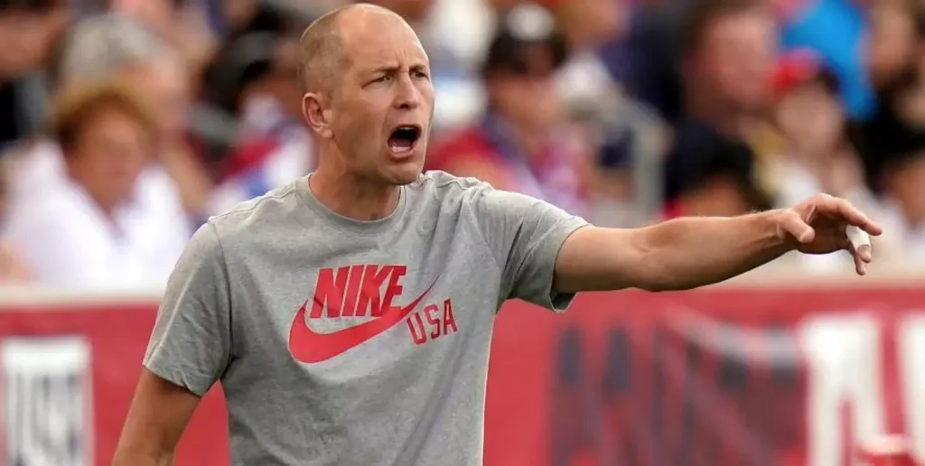 Gregg Berhalter unc soccer star and now national team manager shouting from the sidelines during a soccer match