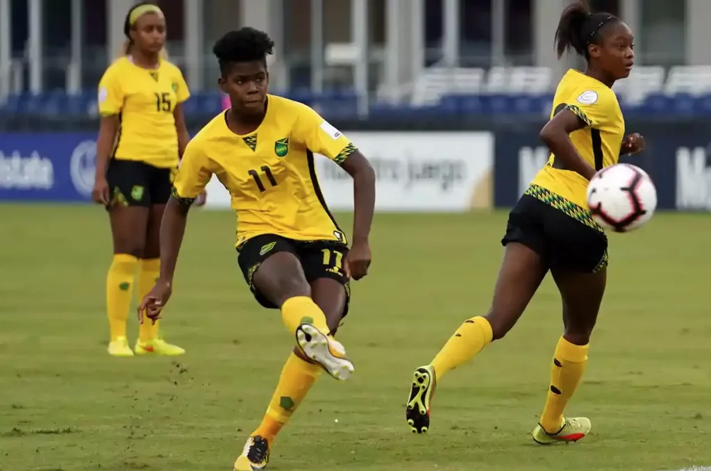 Jamaica Women's Soccer Player Shooting For Goal