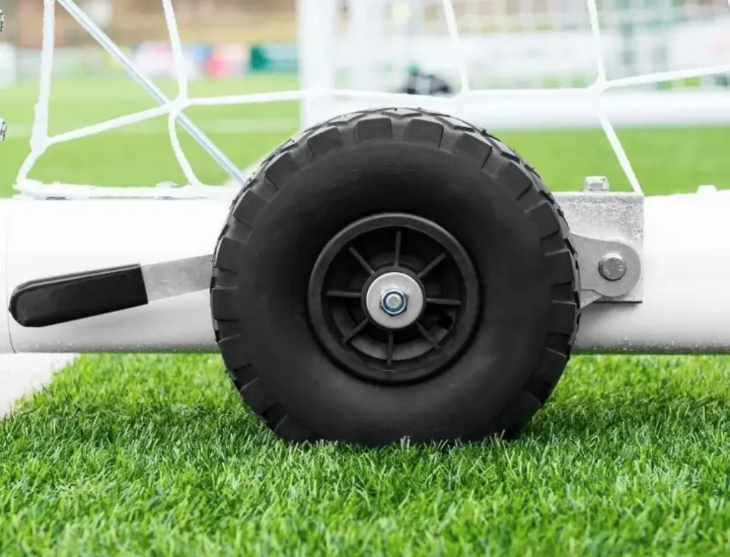 close up of a wheel on a soccer goal