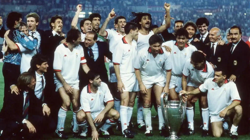 ac milan football team celebrating winning the european cup