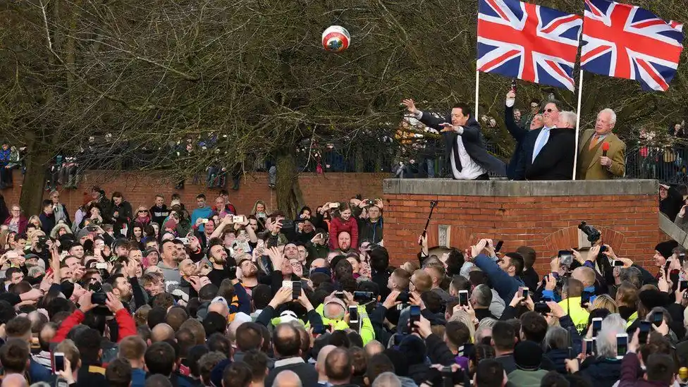 Shrovetide football being played today