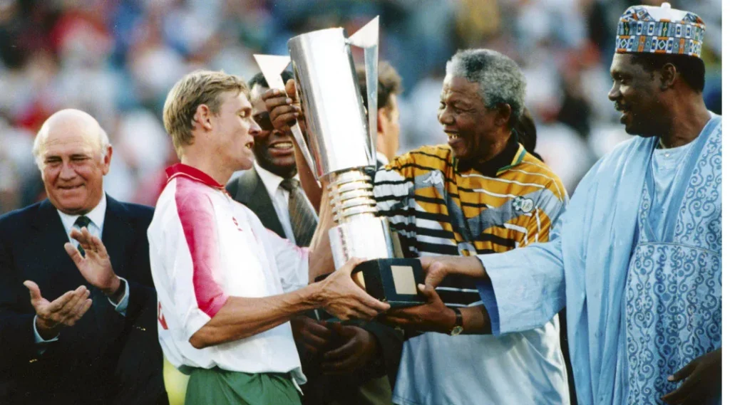 african cup of nations trophy presented by nelson mandela