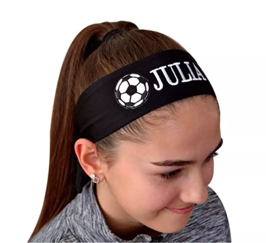 Soccer TIE Back Moisture Wicking Headband Personalized with The Embroidered Name of Your Choice