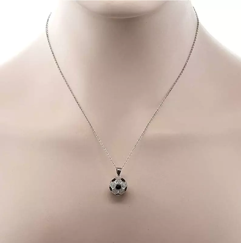 Gem Stone King 935 Sterling Silver White Zirconia Soccer Ball Pendant Necklace