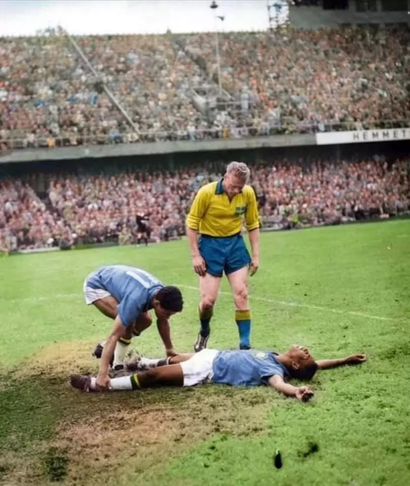 Garrincha And Pelé celebrate after the 1958 World Cup final