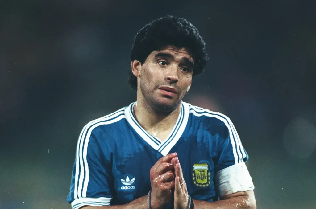 diego maradona pleading not to get a red card