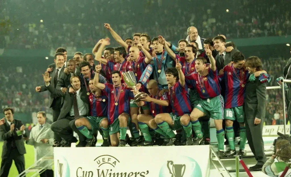 fc barcelona winning fourth cup winners cup european tournament