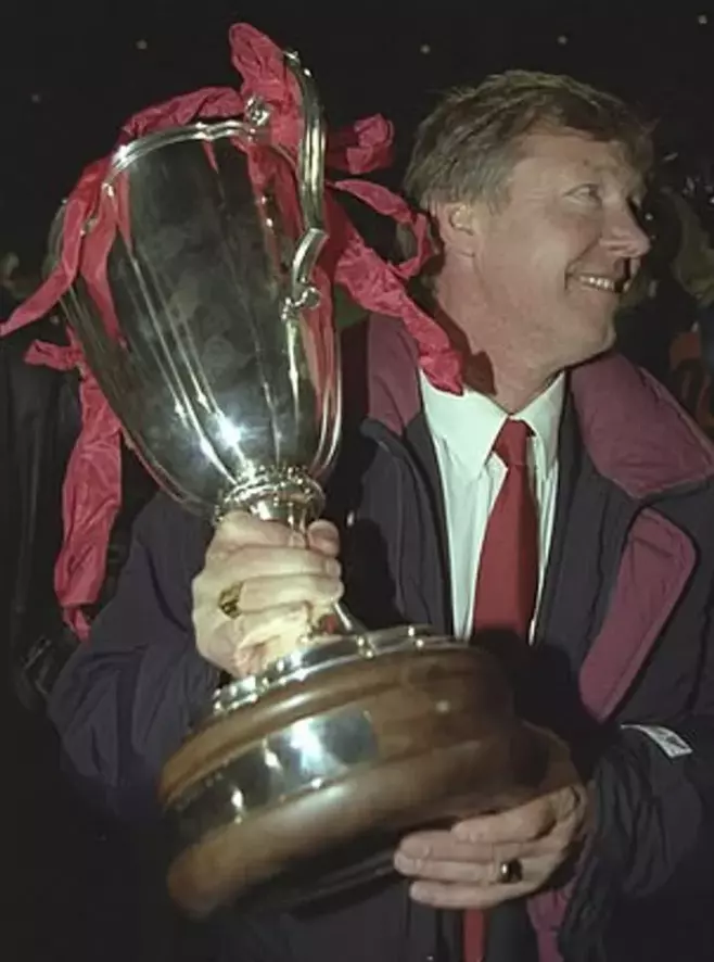 sir alex ferguson with cup winners cup trophy