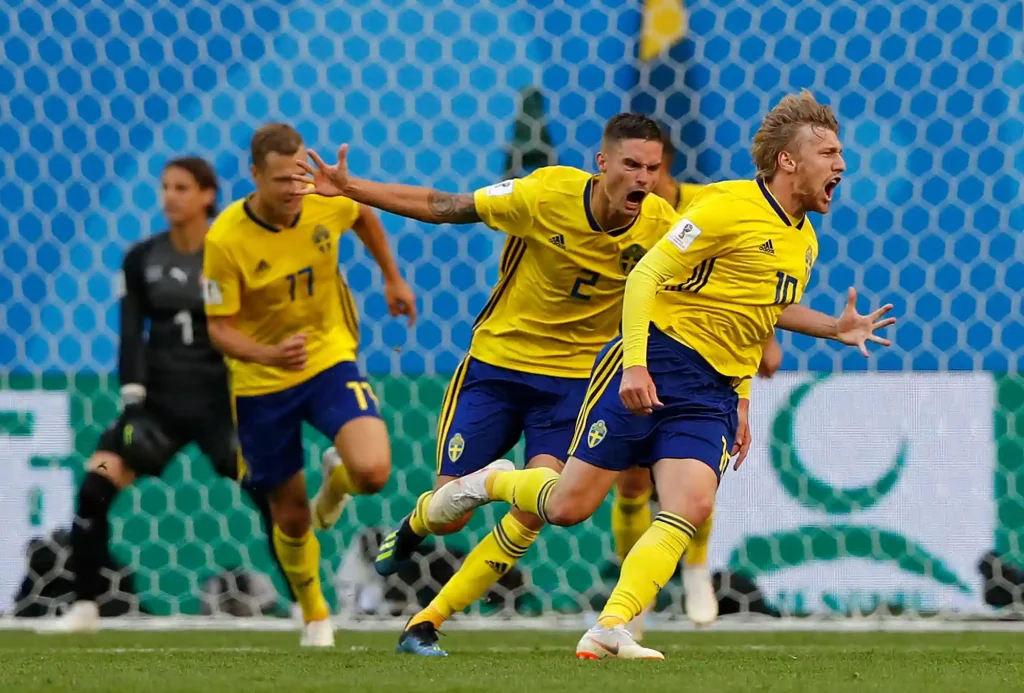 sweden celebrating a world cup goal