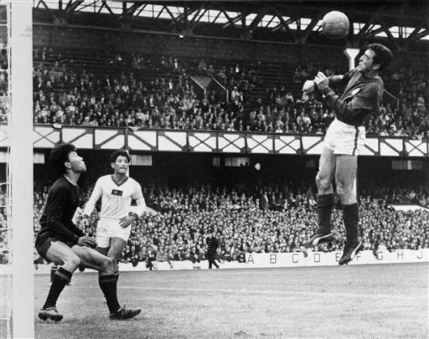 Eusebio scoring a header against north korea 1966