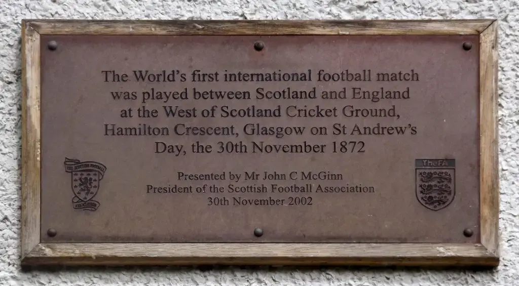 plaque for first international football match