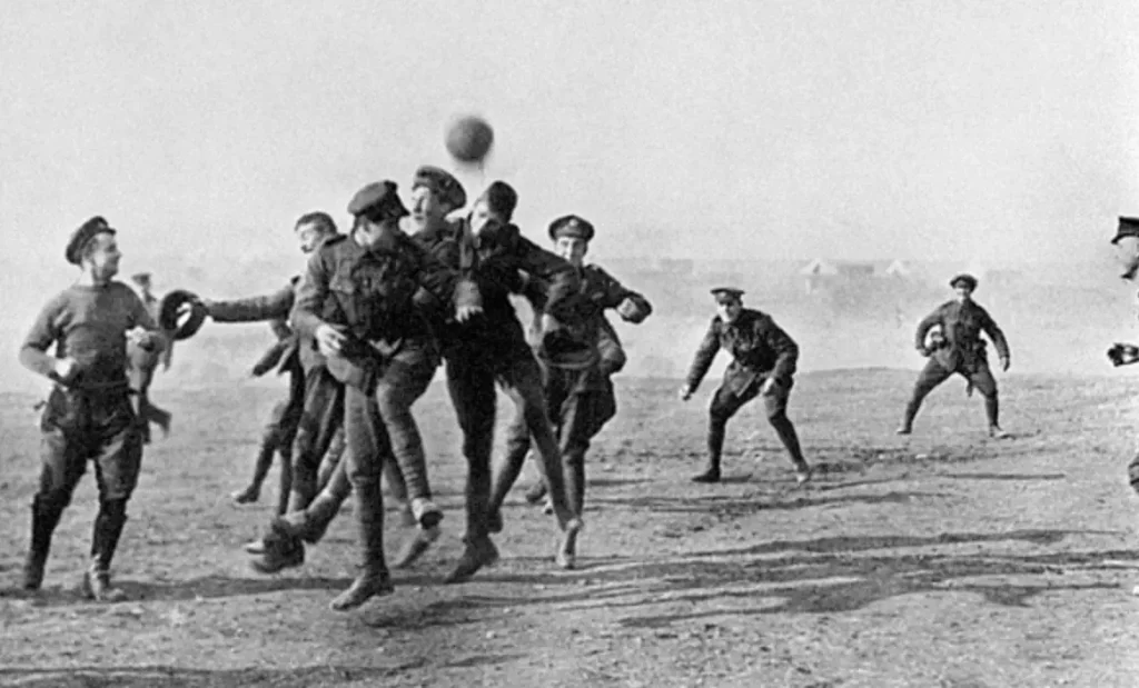 soliders playing football during the christmas truce