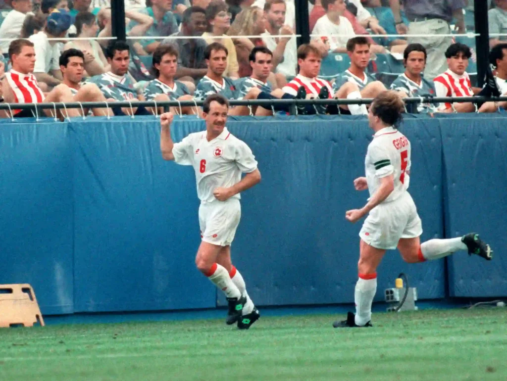 Georges Bregy scoring goal at 1004 world cup