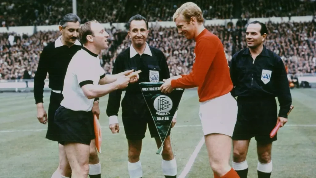 captains flipping the coin at the 1966 world cup final
