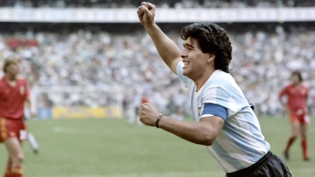 maradona scoring the winning goal versus Belgium in 1986 world cup semi final