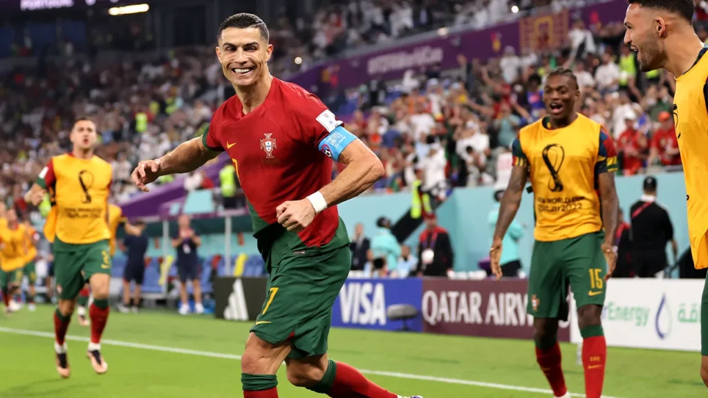 ronaldo scoring a goal at 2022 world cup