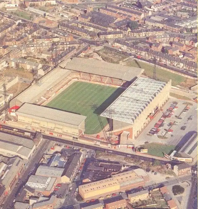 aerial short of Bramall Lane in Sheffield